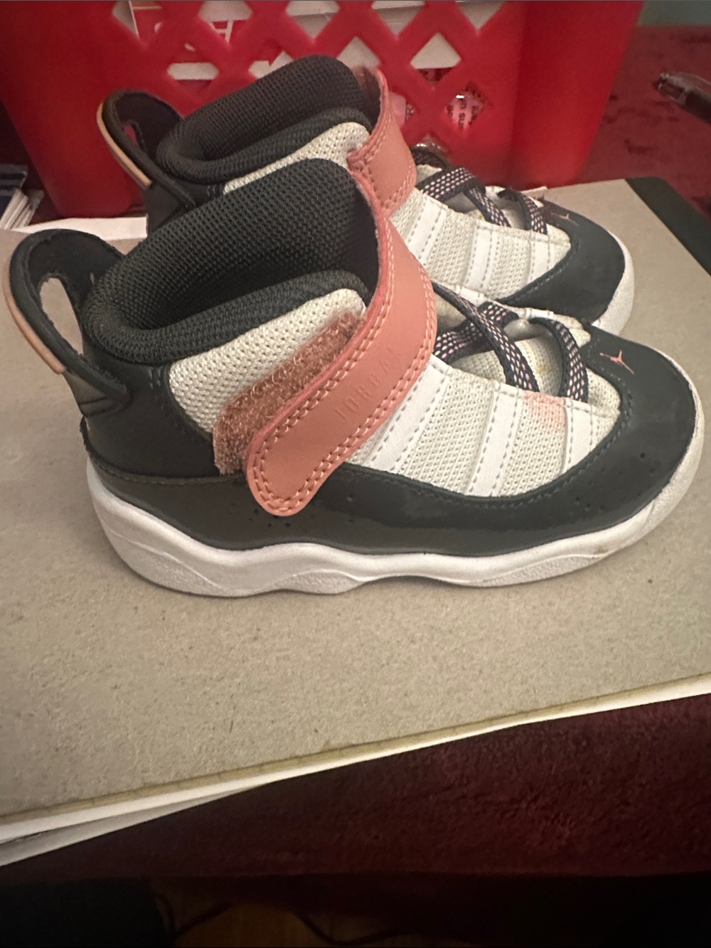 Jordan Kids White, Black and Pink Low-Top Sneakers - Picture 2 of 5